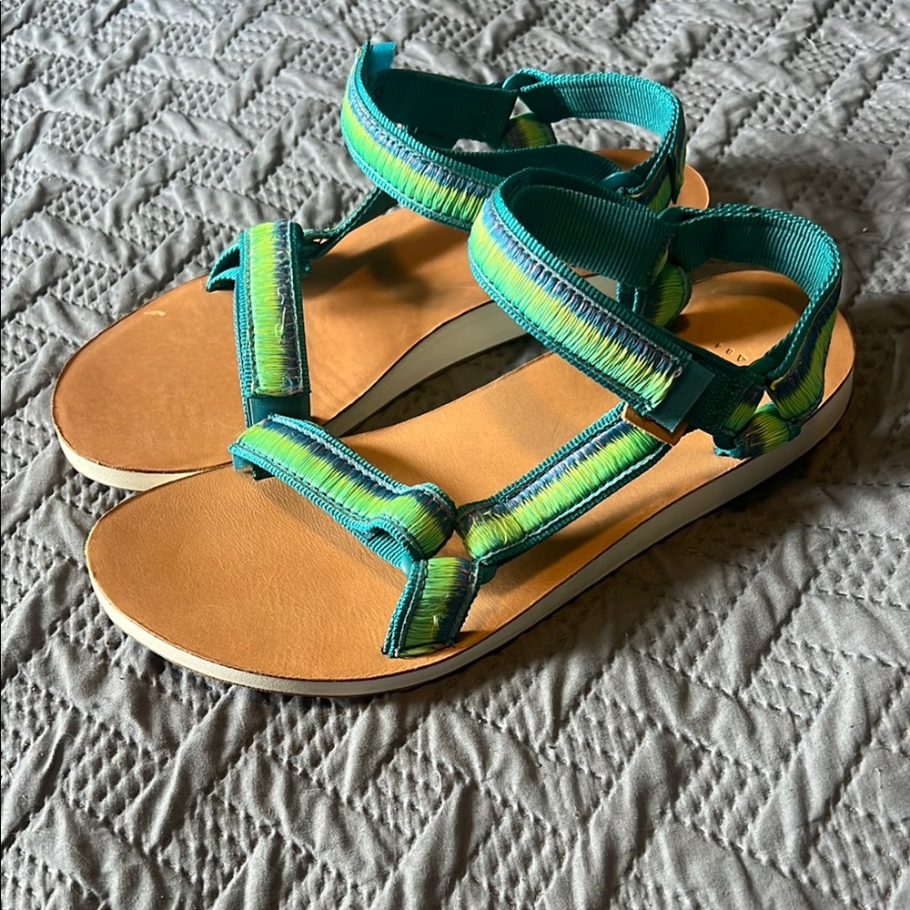Teva : Teal and Yellow Strappy Sandals